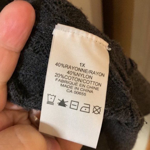 Pennington Short sleeve gray crochet open front cardigan 1x - Picture 3 of 5